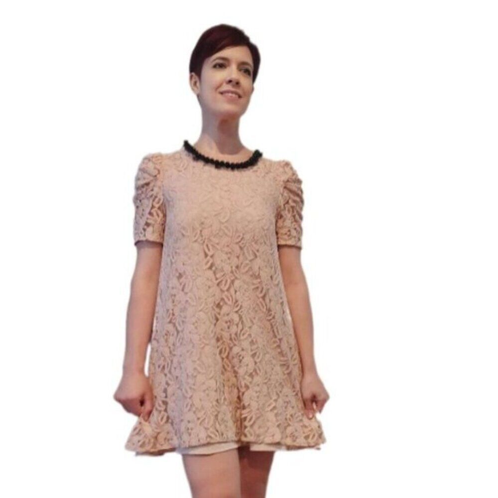 Vintage Y2K Forever 21 rose lace swing dress with beads size XS